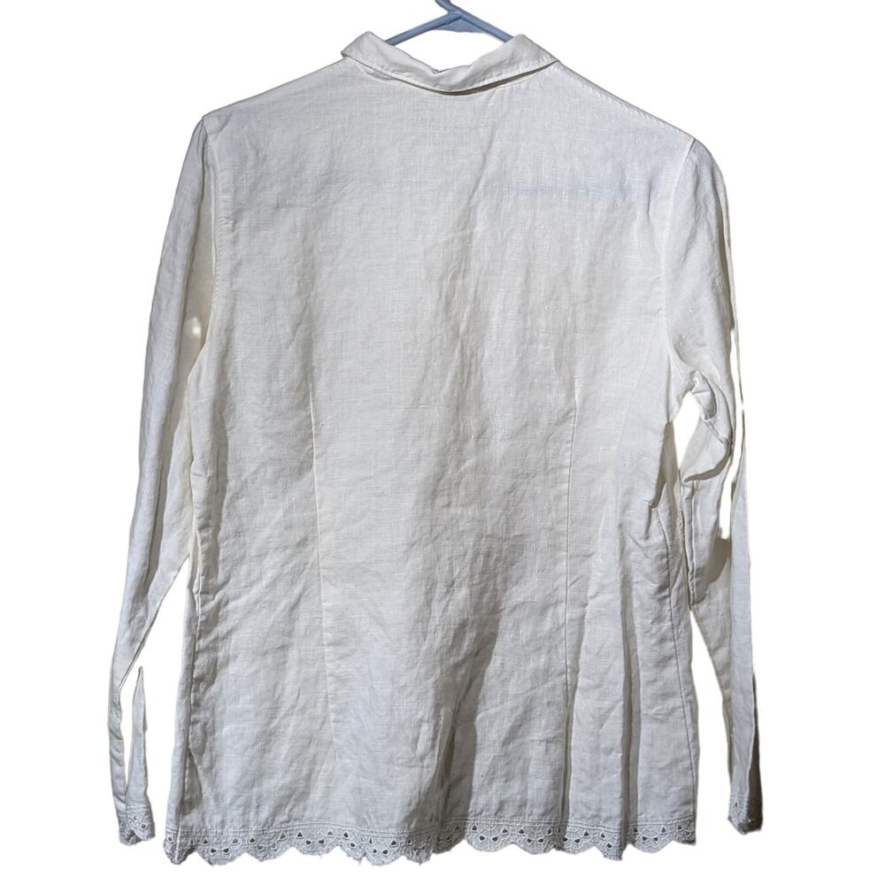 Outfit JPR 100% Pure Linen Cream Eyelet Detailing Button Front Top Womens Sz S - Picture 2 of 8